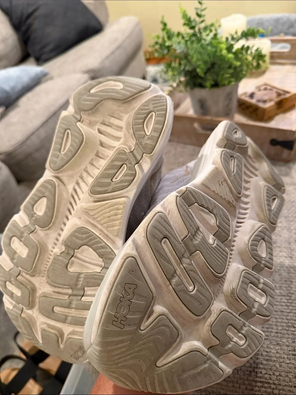 Hoka Women's Athletic Shoes - Light Gray with Rose Gold Logo